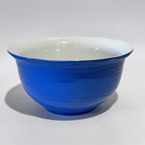 Corningware Stoneware 2qt‎ Bowl Blue w/White Interior Ribbed w/Ruffle Edge